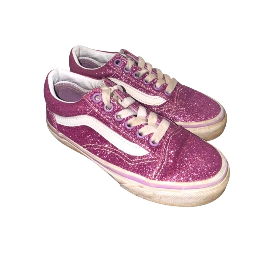 Vans Kids Glitter Pink Old Skool Sneakers Size 12 Canvas Rubber Skater Casual - Picture 2 of 12